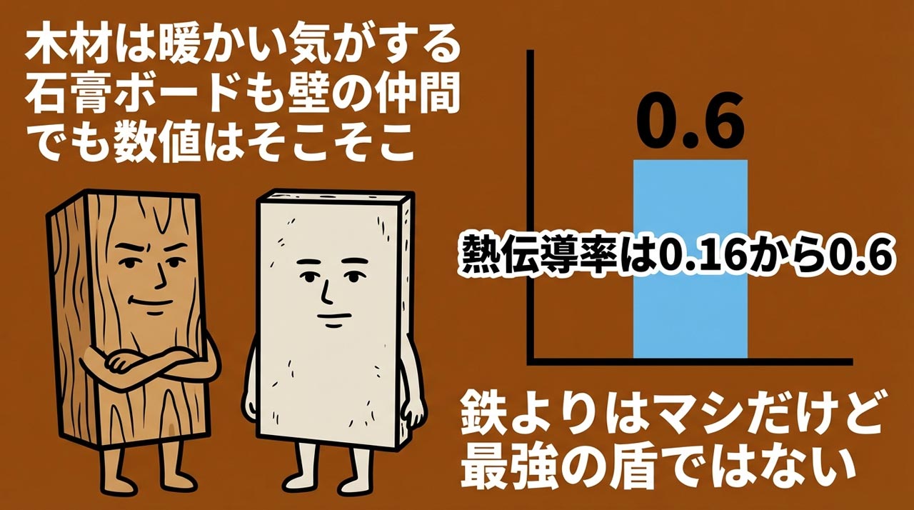 木材や石膏ボードの熱伝導率