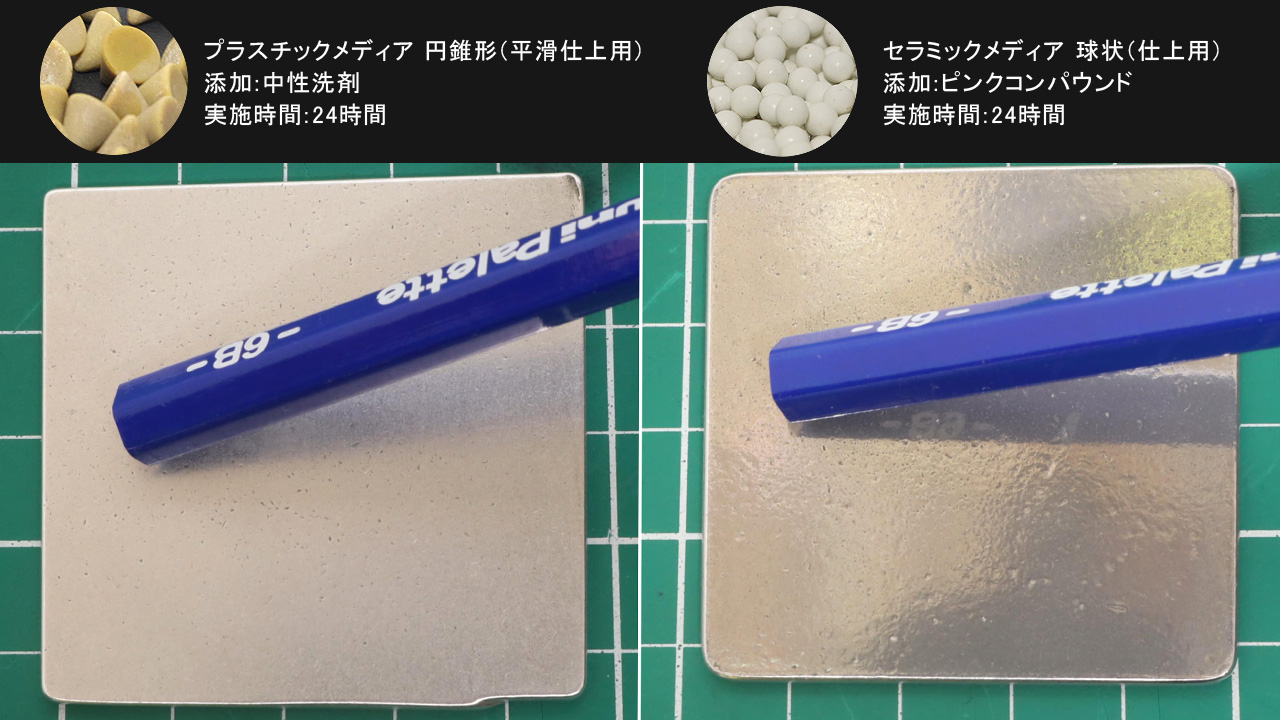 プラスチックメディアとセラミックメディアの表面粗さ比較