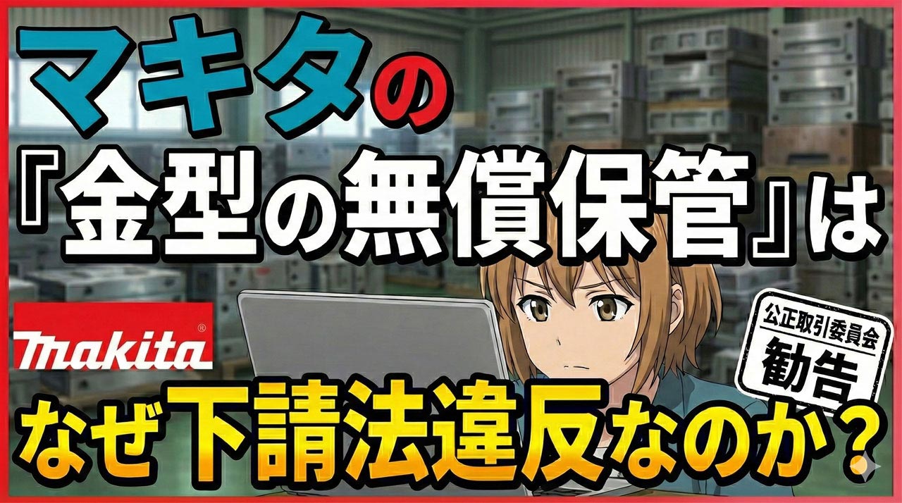 マキタの下請け金型無償保管がなぜ悪いのかわかりやすく説明（下請法第4条第2項第3号）