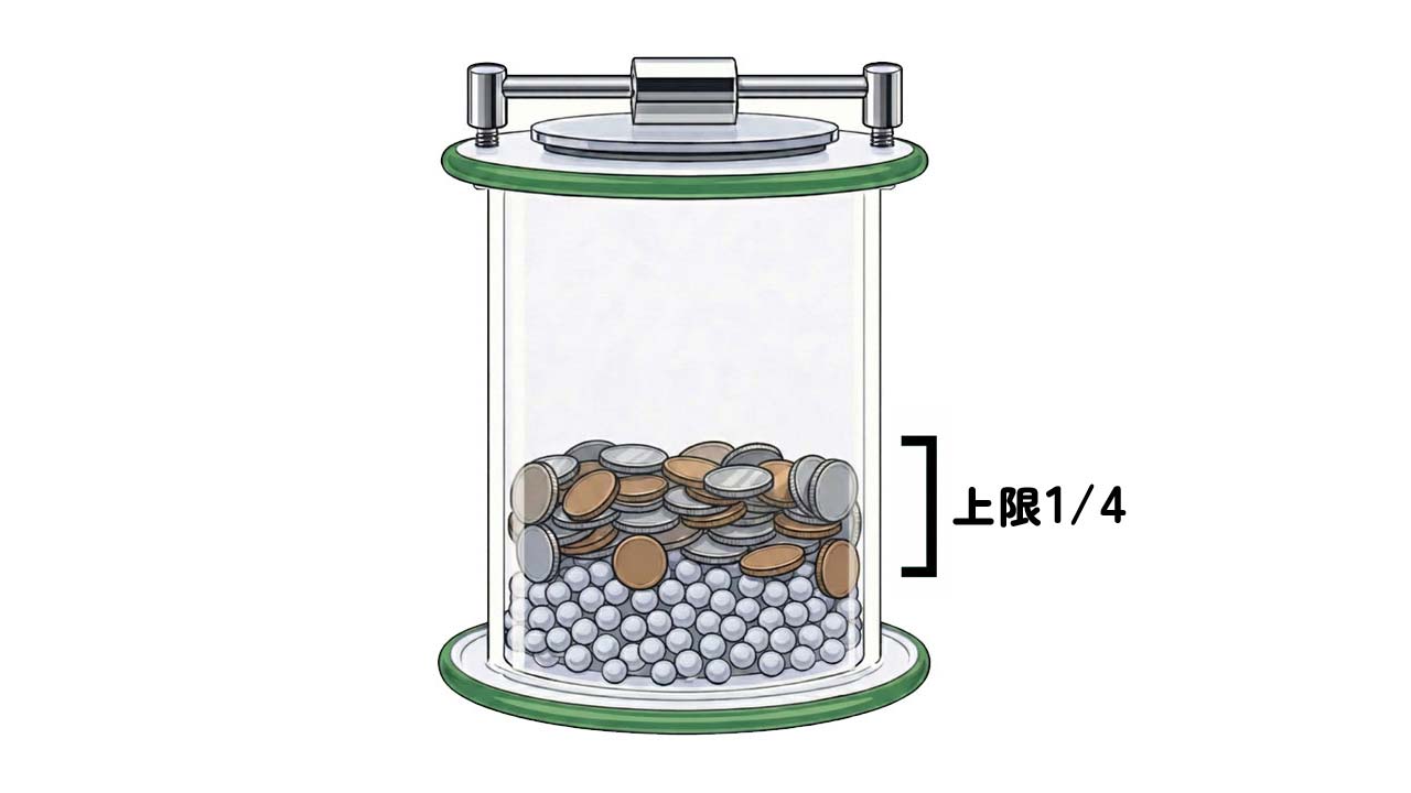 回転バレル研磨機（お金を入れる量の目安）