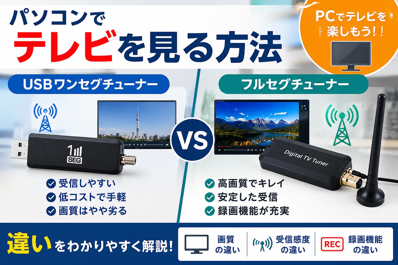 パソコンでテレビを見る方法｜USBワンセグチューナーとフルセグチューナーの違い